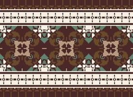 pixel korsa sy traditionell etnisk mönster paisley blomma ikat bakgrund abstrakt aztec afrikansk indonesiska indisk sömlös mönster för tyg skriva ut trasa klänning matta gardiner och sarong vektor