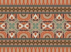 Pixel Kreuz Stich traditionell ethnisch Muster Paisley Blume Ikat Hintergrund abstrakt aztekisch afrikanisch indonesisch indisch nahtlos Muster zum Stoff drucken Stoff Kleid Teppich Vorhänge und Sarong vektor