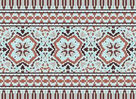 Pixel Kreuz Stich traditionell ethnisch Muster Paisley Blume Ikat Hintergrund abstrakt aztekisch afrikanisch indonesisch indisch nahtlos Muster zum Stoff drucken Stoff Kleid Teppich Vorhänge und Sarong vektor