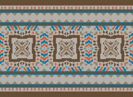 Pixel Kreuz Stich traditionell ethnisch Muster Paisley Blume Ikat Hintergrund abstrakt aztekisch afrikanisch indonesisch indisch nahtlos Muster zum Stoff drucken Stoff Kleid Teppich Vorhänge und Sarong vektor