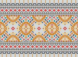 Pixel Kreuz Stich traditionell ethnisch Muster Paisley Blume Ikat Hintergrund abstrakt aztekisch afrikanisch indonesisch indisch nahtlos Muster zum Stoff drucken Stoff Kleid Teppich Vorhänge und Sarong vektor