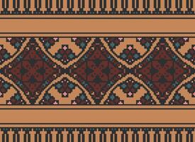 Kreuz Stich Grenze. Stickerei Kreuz Stich. ethnisch Muster. geometrisch ethnisch indisch Muster. einheimisch ethnisch Muster.Textur Textil- Stoff Kleidung Strickwaren drucken. Pixel horizontal nahtlos Vektor. vektor