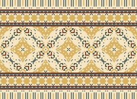 Kreuz Stich Grenze. Stickerei Kreuz Stich. ethnisch Muster. geometrisch ethnisch indisch Muster. einheimisch ethnisch Muster.Textur Textil- Stoff Kleidung Strickwaren drucken. Pixel horizontal nahtlos Vektor. vektor