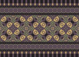 Pixel Jahrgänge Kreuz Stich traditionell ethnisch Muster Paisley Blume Ikat Hintergrund abstrakt aztekisch afrikanisch indonesisch indisch nahtlos Muster zum Stoff drucken Stoff Kleid Teppich Vorhänge und Sarong vektor