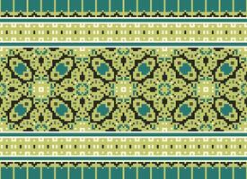 Pixel Jahrgänge Kreuz Stich traditionell ethnisch Muster Paisley Blume Ikat Hintergrund abstrakt aztekisch afrikanisch indonesisch indisch nahtlos Muster zum Stoff drucken Stoff Kleid Teppich Vorhänge und Sarong vektor