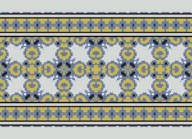 Pixel Jahrgänge Kreuz Stich traditionell ethnisch Muster Paisley Blume Ikat Hintergrund abstrakt aztekisch afrikanisch indonesisch indisch nahtlos Muster zum Stoff drucken Stoff Kleid Teppich Vorhänge und Sarong vektor