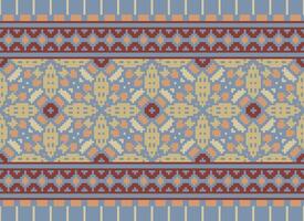 Pixel Jahrgänge Kreuz Stich traditionell ethnisch Muster Paisley Blume Ikat Hintergrund abstrakt aztekisch afrikanisch indonesisch indisch nahtlos Muster zum Stoff drucken Stoff Kleid Teppich Vorhänge und Sarong vektor