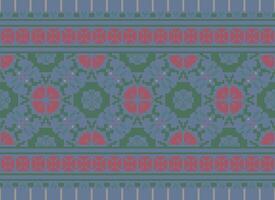 Pixel Jahrgänge Kreuz Stich traditionell ethnisch Muster Paisley Blume Ikat Hintergrund abstrakt aztekisch afrikanisch indonesisch indisch nahtlos Muster zum Stoff drucken Stoff Kleid Teppich Vorhänge und Sarong vektor