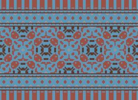 Pixel Jahrgänge Kreuz Stich traditionell ethnisch Muster Paisley Blume Ikat Hintergrund abstrakt aztekisch afrikanisch indonesisch indisch nahtlos Muster zum Stoff drucken Stoff Kleid Teppich Vorhänge und Sarong vektor