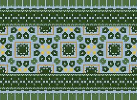 Pixel Jahrgänge Kreuz Stich traditionell ethnisch Muster Paisley Blume Ikat Hintergrund abstrakt aztekisch afrikanisch indonesisch indisch nahtlos Muster zum Stoff drucken Stoff Kleid Teppich Vorhänge und Sarong vektor