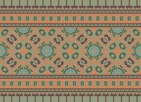 Pixel Jahrgänge Kreuz Stich traditionell ethnisch Muster Paisley Blume Ikat Hintergrund abstrakt aztekisch afrikanisch indonesisch indisch nahtlos Muster zum Stoff drucken Stoff Kleid Teppich Vorhänge und Sarong vektor