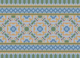 Pixel Jahrgänge Kreuz Stich traditionell ethnisch Muster Paisley Blume Ikat Hintergrund abstrakt aztekisch afrikanisch indonesisch indisch nahtlos Muster zum Stoff drucken Stoff Kleid Teppich Vorhänge und Sarong vektor