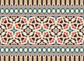 skön pixel mönster traditionell folk stil, geometrisk etnisk sömlös mönster vektor illustration. design för korsa sy, matta, tapet, Kläder, texti tyg, omslag, batik, broderi