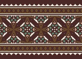 Pixel Jahrgänge Kreuz Stich traditionell ethnisch Muster Paisley Blume Ikat Hintergrund abstrakt aztekisch afrikanisch indonesisch indisch nahtlos Muster zum Stoff drucken Stoff Kleid Teppich Vorhänge und Sarong vektor