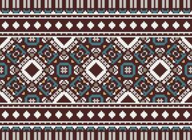 Pixel Jahrgänge Kreuz Stich traditionell ethnisch Muster Paisley Blume Ikat Hintergrund abstrakt aztekisch afrikanisch indonesisch indisch nahtlos Muster zum Stoff drucken Stoff Kleid Teppich Vorhänge und Sarong vektor