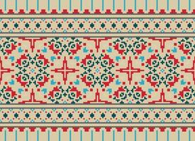 Pixel Jahrgänge Kreuz Stich traditionell ethnisch Muster Paisley Blume Ikat Hintergrund abstrakt aztekisch afrikanisch indonesisch indisch nahtlos Muster zum Stoff drucken Stoff Kleid Teppich Vorhänge und Sarong vektor