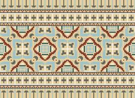 Pixel Jahrgänge Kreuz Stich traditionell ethnisch Muster Paisley Blume Ikat Hintergrund abstrakt aztekisch afrikanisch indonesisch indisch nahtlos Muster zum Stoff drucken Stoff Kleid Teppich Vorhänge und Sarong vektor