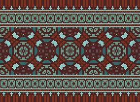 Pixel Kreuz Stich traditionell ethnisch Muster Paisley Blume Ikat Hintergrund abstrakt aztekisch afrikanisch indonesisch indisch nahtlos Muster zum Stoff drucken Stoff Kleid Teppich Vorhänge und Sarong vektor