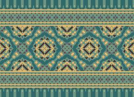 Pixel Kreuz Stich traditionell ethnisch Muster Paisley Blume Ikat Hintergrund abstrakt aztekisch afrikanisch indonesisch indisch nahtlos Muster zum Stoff drucken Stoff Kleid Teppich Vorhänge und Sarong vektor