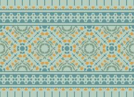 Pixel Kreuz Stich traditionell ethnisch Muster Paisley Blume Ikat Hintergrund abstrakt aztekisch afrikanisch indonesisch indisch nahtlos Muster zum Stoff drucken Stoff Kleid Teppich Vorhänge und Sarong vektor