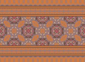 Pixel Kreuz Stich traditionell ethnisch Muster Paisley Blume Ikat Hintergrund abstrakt aztekisch afrikanisch indonesisch indisch nahtlos Muster zum Stoff drucken Stoff Kleid Teppich Vorhänge und Sarong vektor