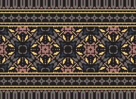 Pixel ethnisch geometrisch Stoff Muster Kreuz Stich.ikat Stickerei ethnisch orientalisch Pixel Muster Blau Hintergrund. abstrakt, vektor, illustration. Textur, Kleidung, Rahmen, Dekoration, Motive, Seide Hintergrund. vektor