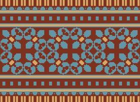 pixel etnisk geometrisk tyg mönster korsa stitch.ikat broderi etnisk orientalisk pixel mönster blå bakgrund. abstrakt, vektor, illustration. textur, kläder, ram, dekoration, motiv, siden tapet. vektor