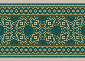 Pixel ethnisch geometrisch Stoff Muster Kreuz Stich.ikat Stickerei ethnisch orientalisch Pixel Muster Blau Hintergrund. abstrakt, vektor, illustration. Textur, Kleidung, Rahmen, Dekoration, Motive, Seide Hintergrund. vektor