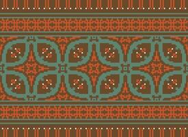 Pixel ethnisch geometrisch Stoff Muster Kreuz Stich.ikat Stickerei ethnisch orientalisch Pixel Muster Blau Hintergrund. abstrakt, vektor, illustration. Textur, Kleidung, Rahmen, Dekoration, Motive, Seide Hintergrund. vektor