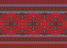 Pixel ethnisch geometrisch Stoff Muster Kreuz Stich.ikat Stickerei ethnisch orientalisch Pixel Muster Blau Hintergrund. abstrakt, vektor, illustration. Textur, Kleidung, Rahmen, Dekoration, Motive, Seide Hintergrund. vektor