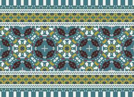 pixel etnisk geometrisk tyg mönster korsa stitch.ikat broderi etnisk orientalisk pixel mönster blå bakgrund. abstrakt, vektor, illustration. textur, kläder, ram, dekoration, motiv, siden tapet. vektor