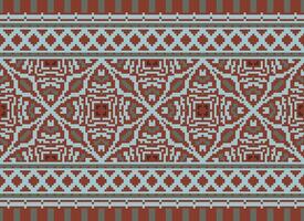 Pixel ethnisch geometrisch Stoff Muster Kreuz Stich.ikat Stickerei ethnisch orientalisch Pixel Muster Blau Hintergrund. abstrakt, vektor, illustration. Textur, Kleidung, Rahmen, Dekoration, Motive, Seide Hintergrund. vektor