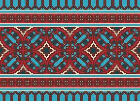 pixel etnisk geometrisk tyg mönster korsa stitch.ikat broderi etnisk orientalisk pixel mönster blå bakgrund. abstrakt, vektor, illustration. textur, kläder, ram, dekoration, motiv, siden tapet. vektor