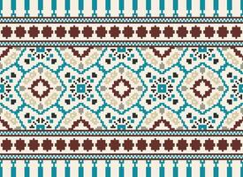 pixel etnisk geometrisk tyg mönster korsa stitch.ikat broderi etnisk orientalisk pixel mönster blå bakgrund. abstrakt, vektor, illustration. textur, kläder, ram, dekoration, motiv, siden tapet. vektor