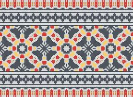 Pixel Ikat und Kreuz Stich geometrisch nahtlos Muster ethnisch orientalisch traditionell. aztekisch Stil Illustration Design zum Teppich, Hintergrund, Kleidung, Verpackung, Batik. vektor