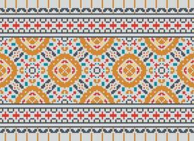 pixel ikat och korsa sy geometrisk sömlös mönster etnisk orientalisk traditionell. aztec stil illustration design för matta, tapet, Kläder, omslag, batik. vektor