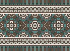 pixel ikat och korsa sy geometrisk sömlös mönster etnisk orientalisk traditionell. aztec stil illustration design för matta, tapet, Kläder, omslag, batik. vektor