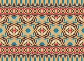 Pixel Ikat und Kreuz Stich geometrisch nahtlos Muster ethnisch orientalisch traditionell. aztekisch Stil Illustration Design zum Teppich, Hintergrund, Kleidung, Verpackung, Batik. vektor