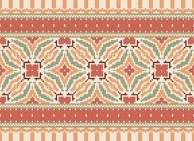 Pixel Ikat und Kreuz Stich geometrisch nahtlos Muster ethnisch orientalisch traditionell. aztekisch Stil Illustration Design zum Teppich, Hintergrund, Kleidung, Verpackung, Batik. vektor