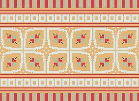 pixel ikat och korsa sy geometrisk sömlös mönster etnisk orientalisk traditionell. aztec stil illustration design för matta, tapet, Kläder, omslag, batik. vektor