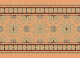 pixel ikat och korsa sy geometrisk sömlös mönster etnisk orientalisk traditionell. aztec stil illustration design för matta, tapet, Kläder, omslag, batik. vektor