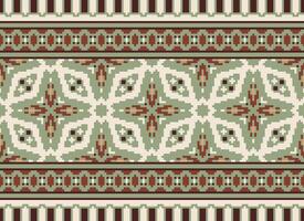 pixel ikat och korsa sy geometrisk sömlös mönster etnisk orientalisk traditionell. aztec stil illustration design för matta, tapet, Kläder, omslag, batik. vektor