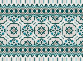 Pixel Ikat und Kreuz Stich geometrisch nahtlos Muster ethnisch orientalisch traditionell. aztekisch Stil Illustration Design zum Teppich, Hintergrund, Kleidung, Verpackung, Batik. vektor