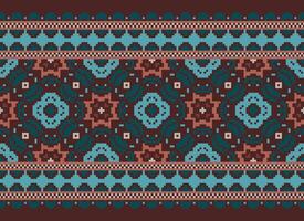 pixel ikat och korsa sy geometrisk sömlös mönster etnisk orientalisk traditionell. aztec stil illustration design för matta, tapet, Kläder, omslag, batik. vektor