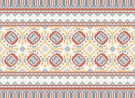 Pixel Ikat und Kreuz Stich geometrisch nahtlos Muster ethnisch orientalisch traditionell. aztekisch Stil Illustration Design zum Teppich, Hintergrund, Kleidung, Verpackung, Batik. vektor