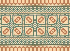 pixel ikat och korsa sy geometrisk sömlös mönster etnisk orientalisk traditionell. aztec stil illustration design för matta, tapet, Kläder, omslag, batik. vektor