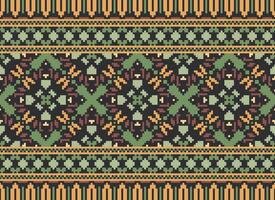 pixel ikat och korsa sy geometrisk sömlös mönster etnisk orientalisk traditionell. aztec stil illustration design för matta, tapet, Kläder, omslag, batik. vektor