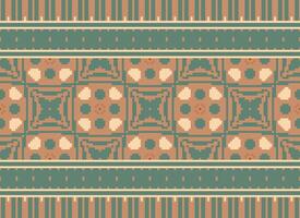 pixel ikat och korsa sy geometrisk sömlös mönster etnisk orientalisk traditionell. aztec stil illustration design för matta, tapet, Kläder, omslag, batik. vektor