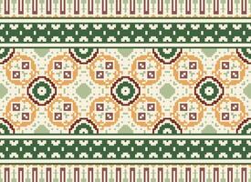 pixel ikat och korsa sy geometrisk sömlös mönster etnisk orientalisk traditionell. aztec stil illustration design för matta, tapet, Kläder, omslag, batik. vektor