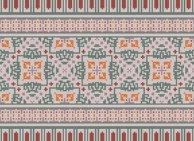 Pixel Kreuz Stich traditionell ethnisch Muster Paisley Blume Ikat Hintergrund abstrakt aztekisch afrikanisch indonesisch indisch nahtlos Muster zum Stoff drucken Stoff Kleid Teppich Vorhänge und Sarong vektor